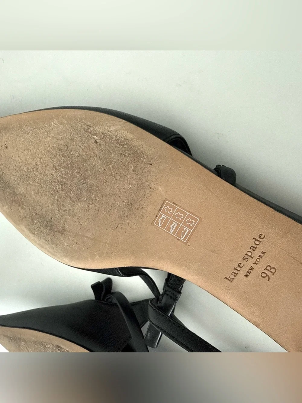Kate Spade Carolina Flat Slingback Black Leather Pointed Toe Mary Jane Bow
